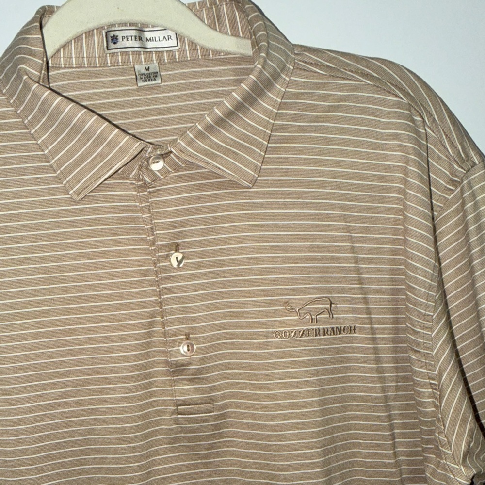 Peter Millar Striped Tan Polo Shirt Gozzer Ranch mens size M - Picture 4 of 6